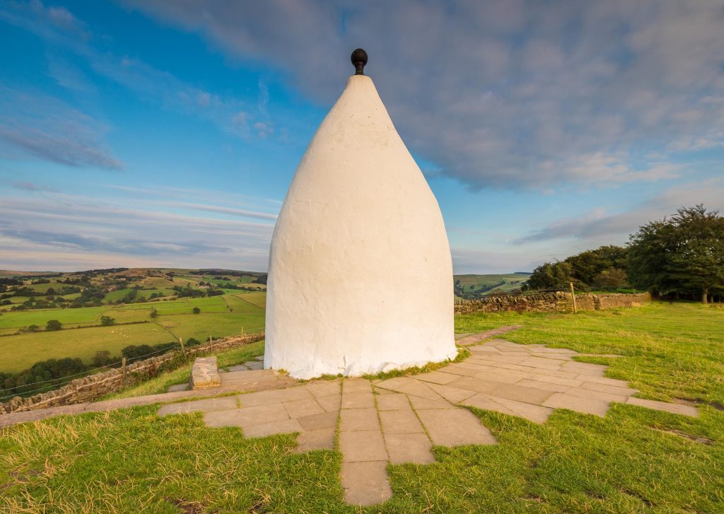 White Nancy stands above Bollington and Rainow on Kerridge Ridge, Peak District – view 2