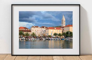 Evening light settles over Postira marina on the island of Brac, Croatia