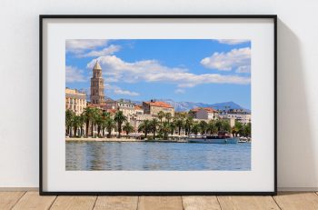 The waterfront of Split stretches across the frame, Croatia