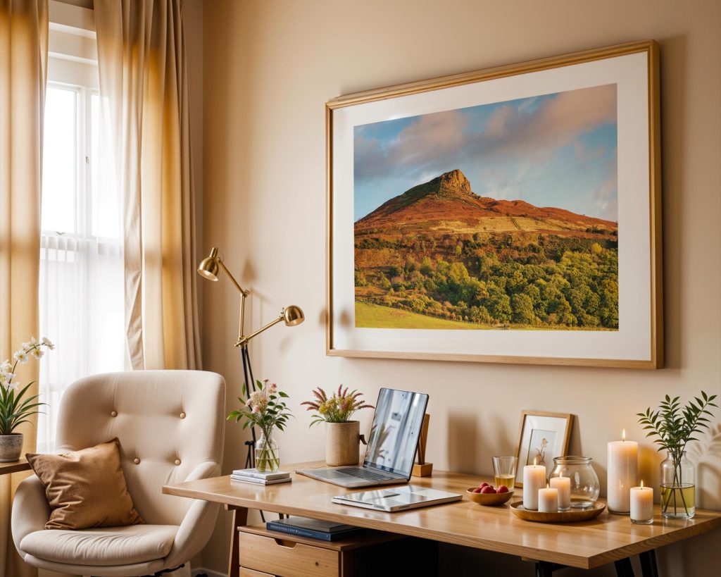 Roseberry Topping rises above the North York Moors in a rich autumn landscape of russet heather, bracken, Yorkshire – view 3