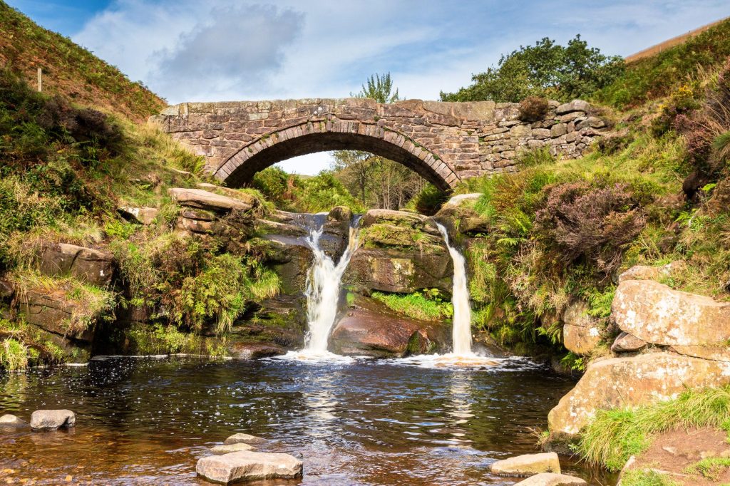 At Three Shires Head, the River Dane gathers beneath the old packhorse bridge before spilling into Panniers Pool – view 2