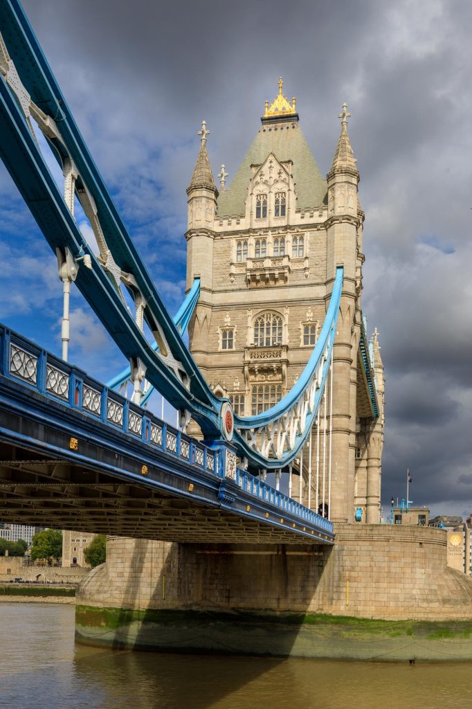 Tower Bridge spans the River Thames in this vertical London view – view 2