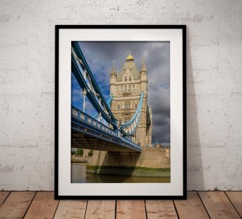 Tower Bridge spans the River Thames in this vertical London view