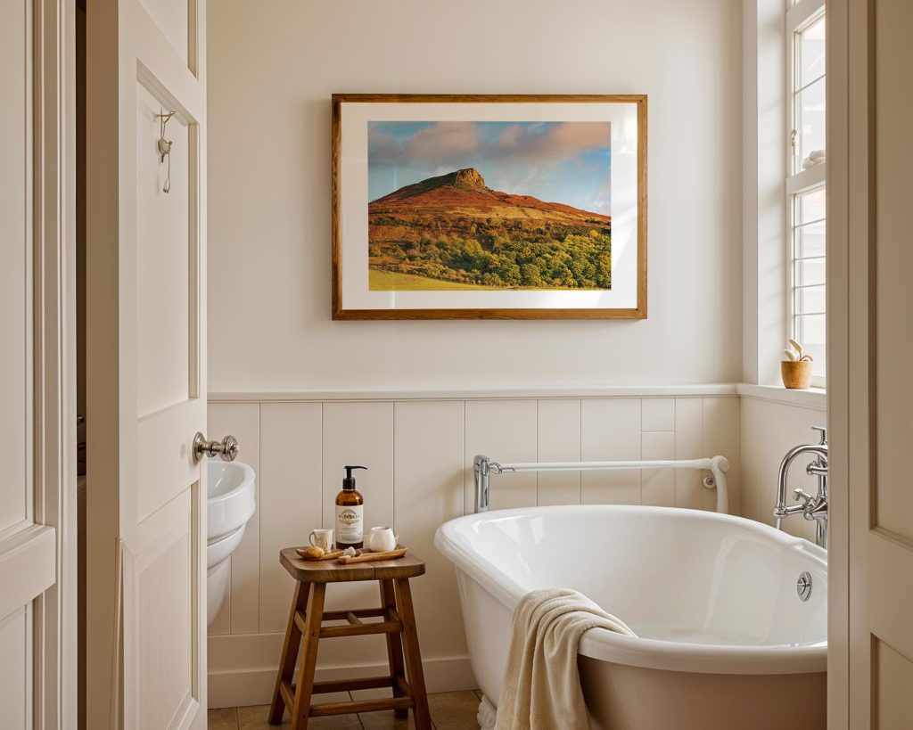 Roseberry Topping rises above the North York Moors in a rich autumn landscape of russet heather, bracken, Yorkshire – view 5