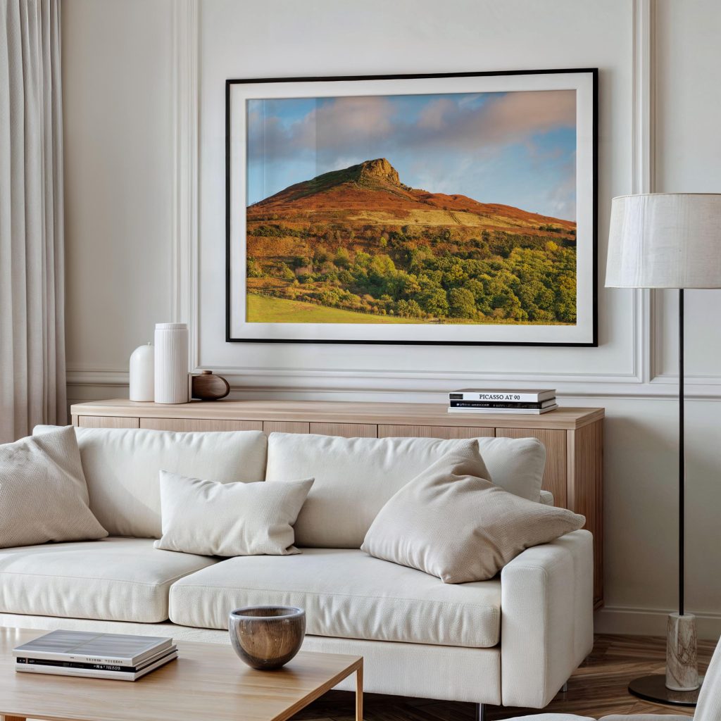 Roseberry Topping rises above the North York Moors in a rich autumn landscape of russet heather, bracken, Yorkshire – view 7