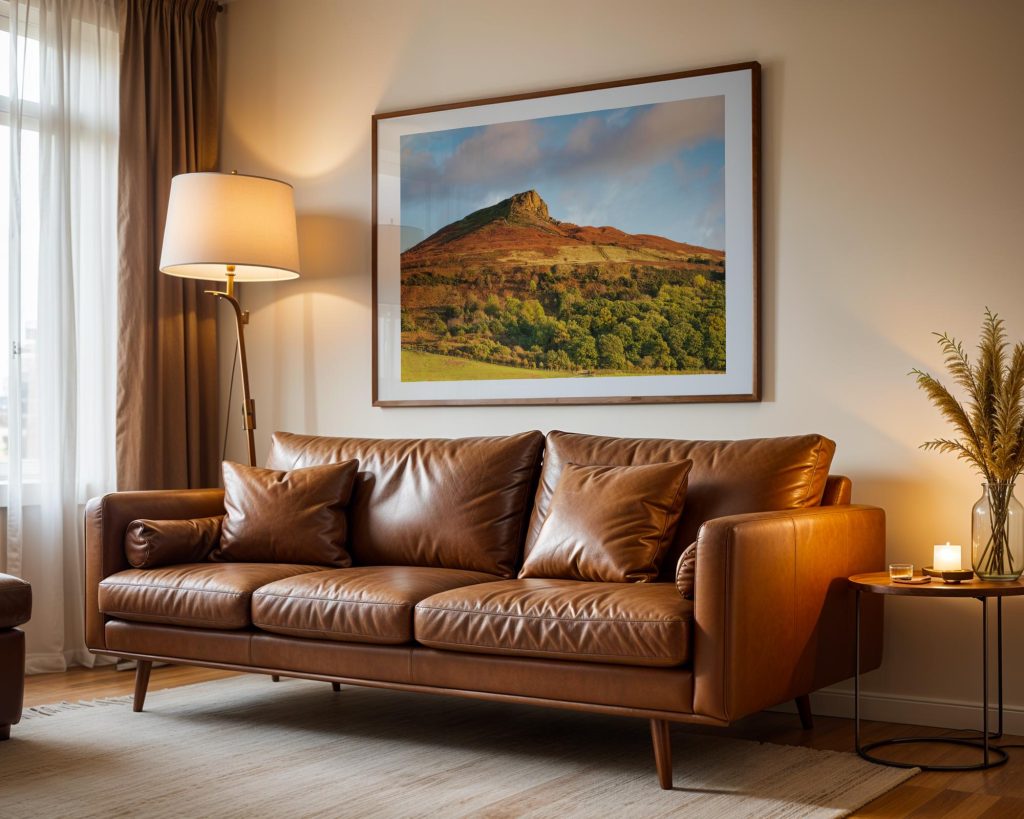 Roseberry Topping rises above the North York Moors in a rich autumn landscape of russet heather, bracken, Yorkshire – view 4