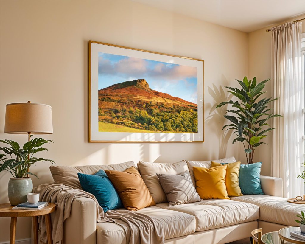 Roseberry Topping rises above the North York Moors in a rich autumn landscape of russet heather, bracken, Yorkshire – view 8