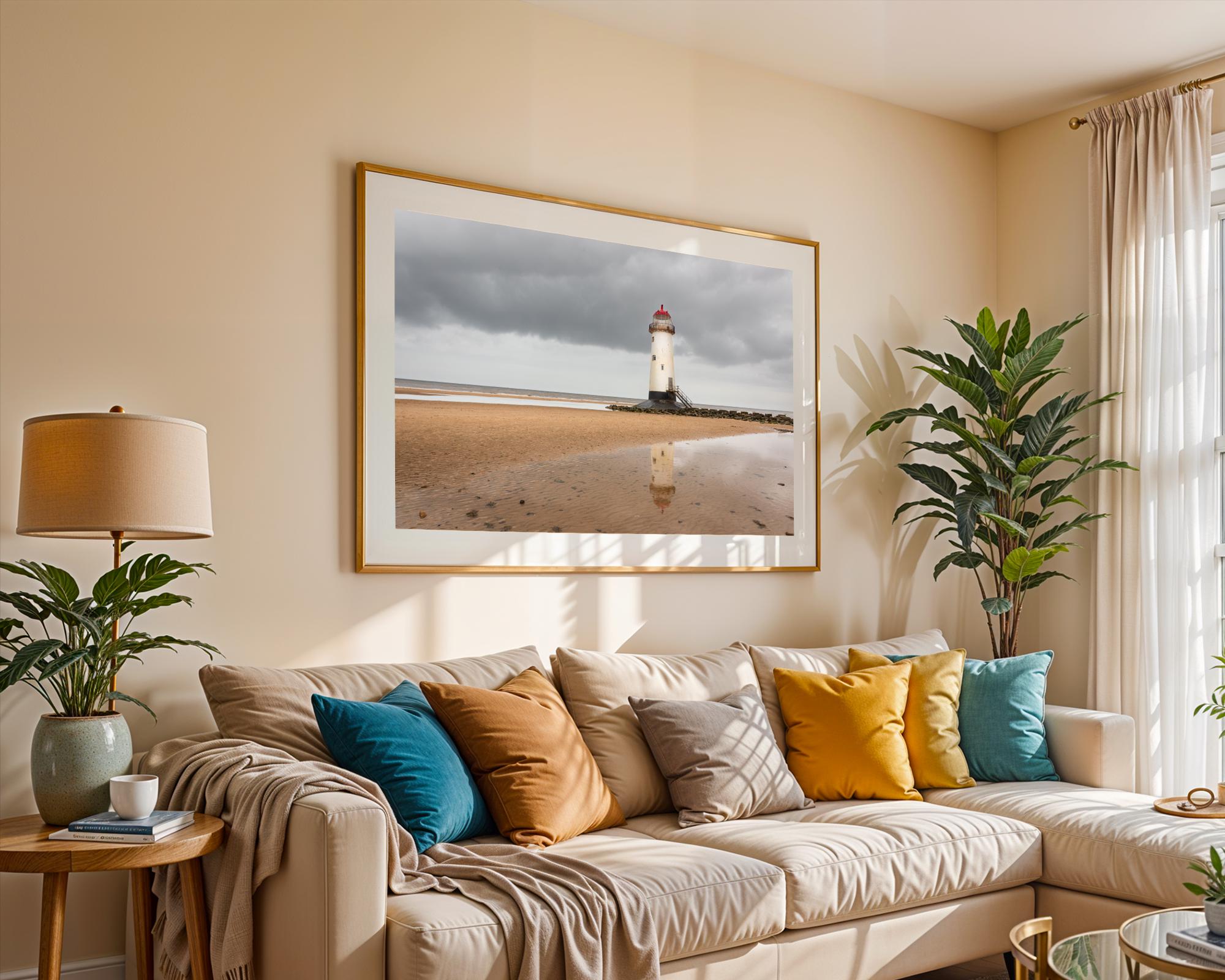 Talacre Lighthouse rises from the shoreline at Point of Ayr, North Wales – view 4