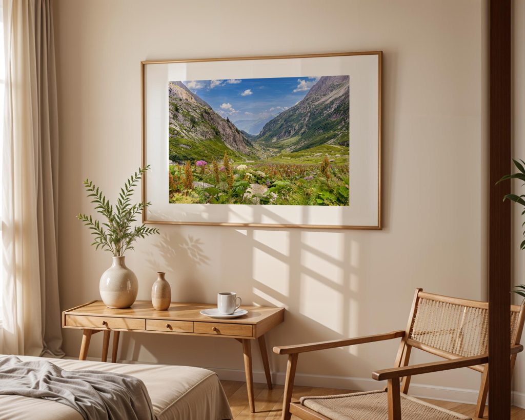 Wildflowers and grasses frame a view into the Bérard Valley near Vallorcine, France – view 5
