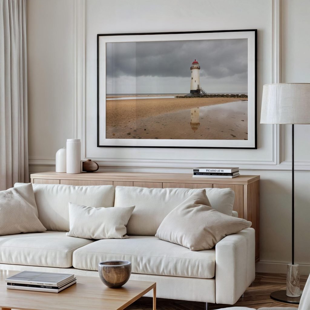 Talacre Lighthouse rises from the shoreline at Point of Ayr, North Wales – view 3
