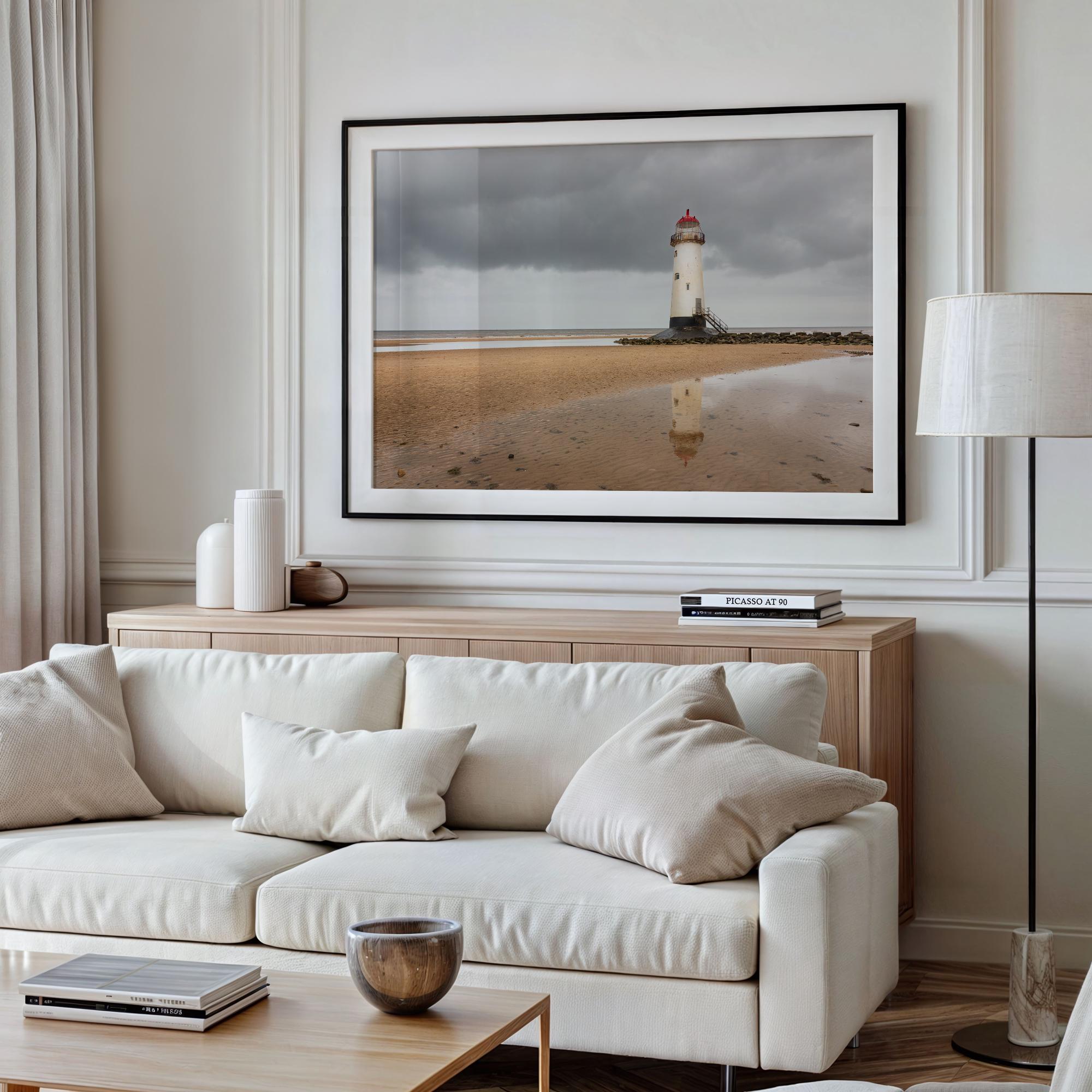 Talacre Lighthouse rises from the shoreline at Point of Ayr, North Wales – view 3