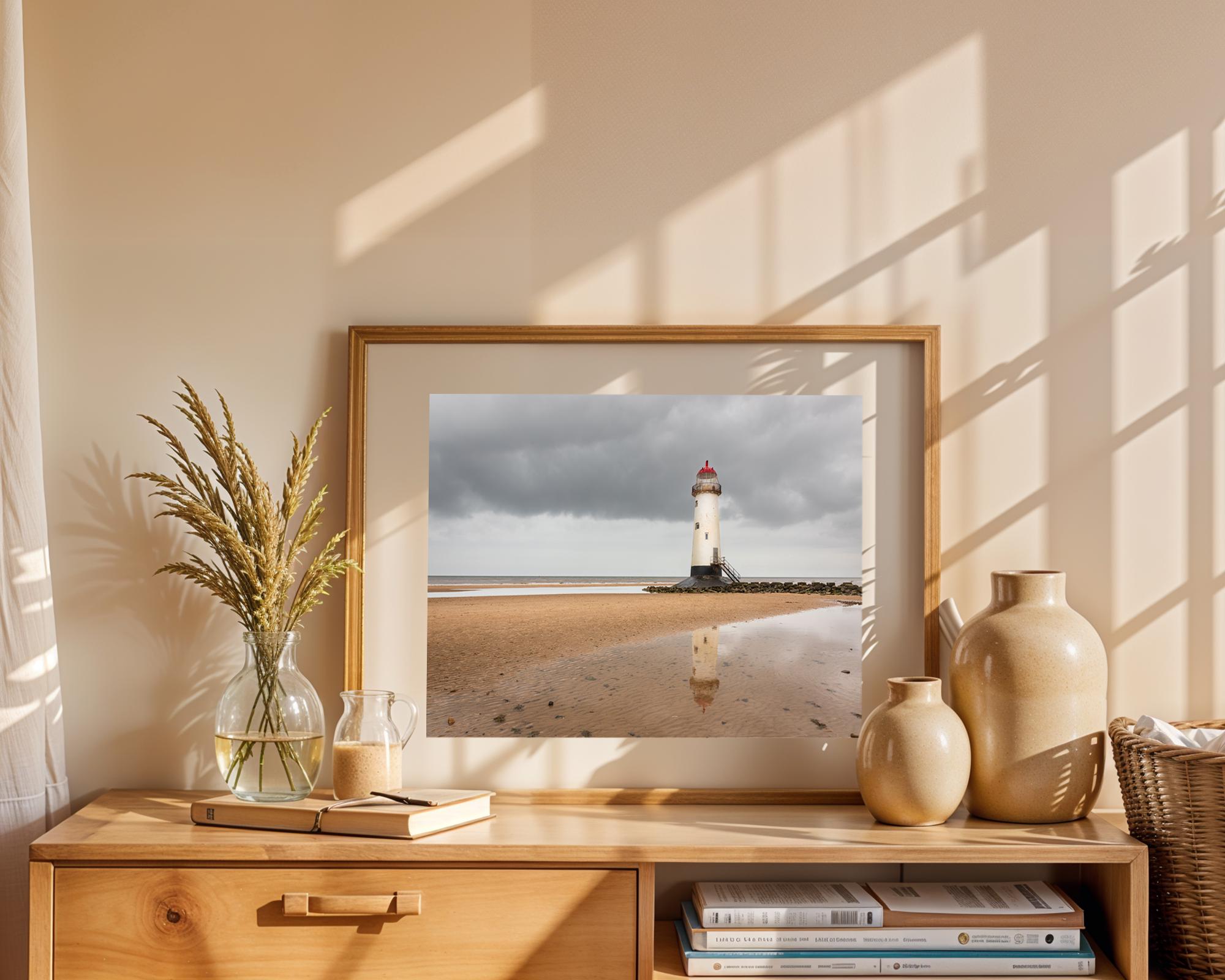 Talacre Lighthouse rises from the shoreline at Point of Ayr, North Wales – view 5