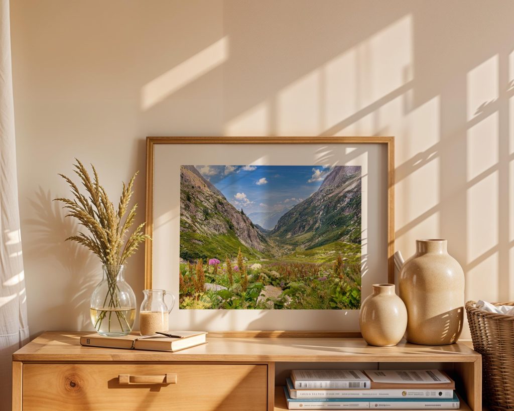 Wildflowers and grasses frame a view into the Bérard Valley near Vallorcine, France – view 6