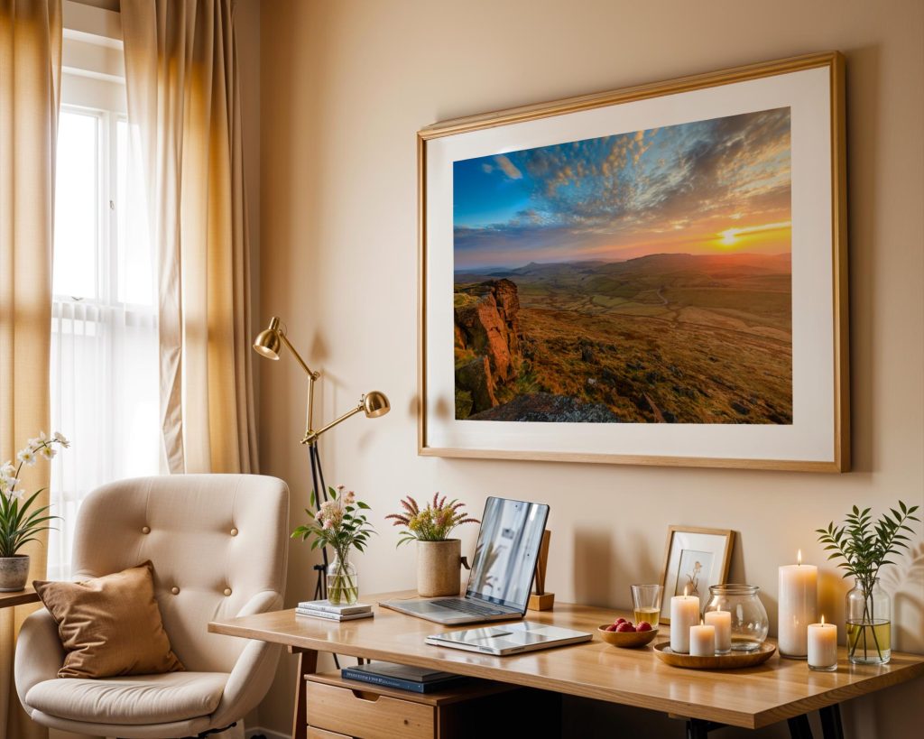 The setting sun spreads warm light across the high ground around Shining Tor, Peak District – view 6