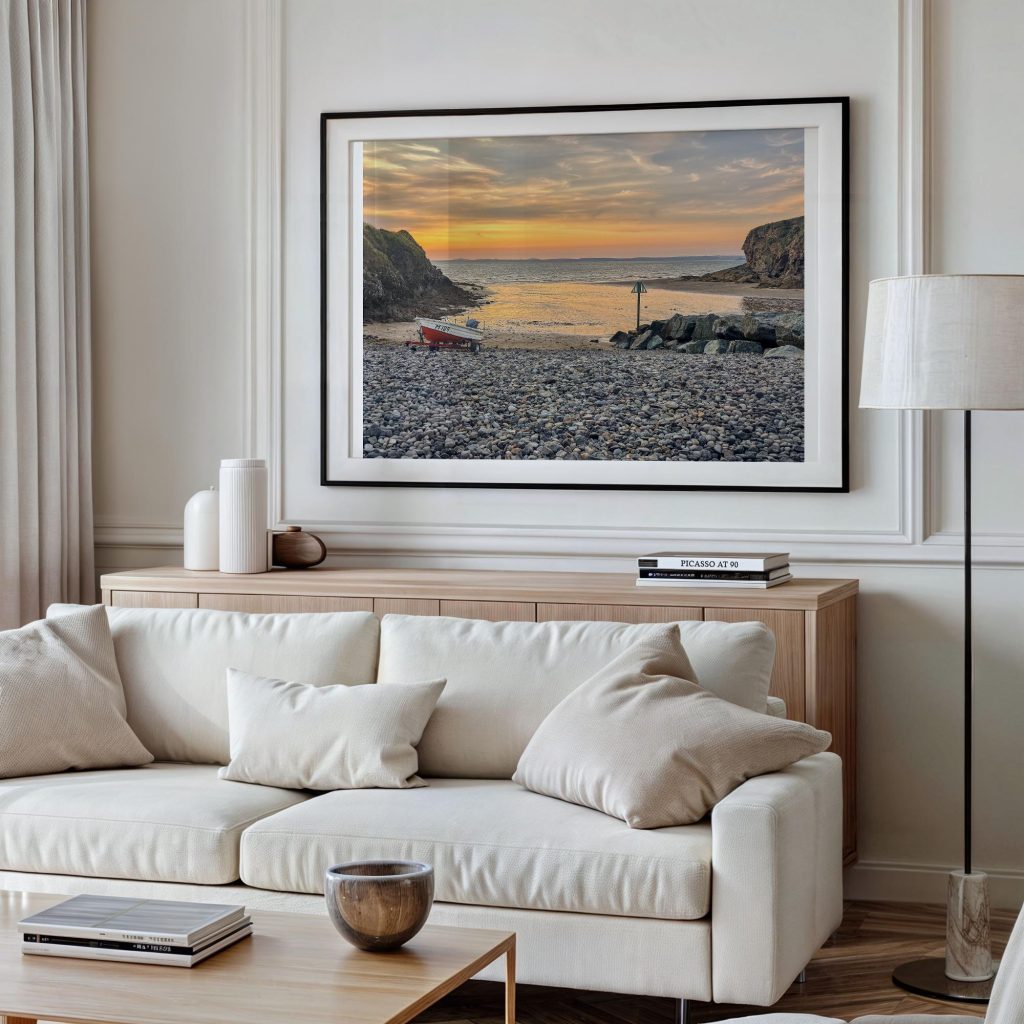 Little Haven Beach is caught in warm evening light as the tide recedes, Wales – view 3