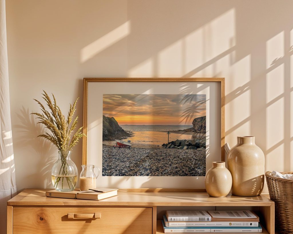 Little Haven Beach is caught in warm evening light as the tide recedes, Wales – view 5