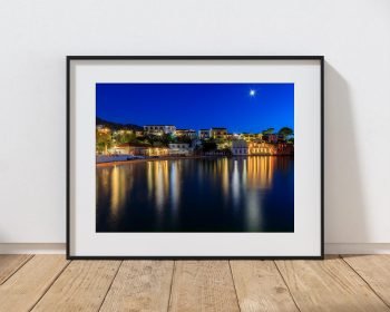 Assos at Night Print, Moonlit Harbour, Kefalonia